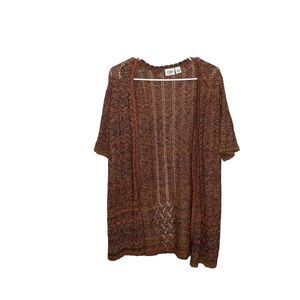 Cato Multi Color Pink Yellow Chevron Open Front Short Sleeve Cardigan Sz 22/24W